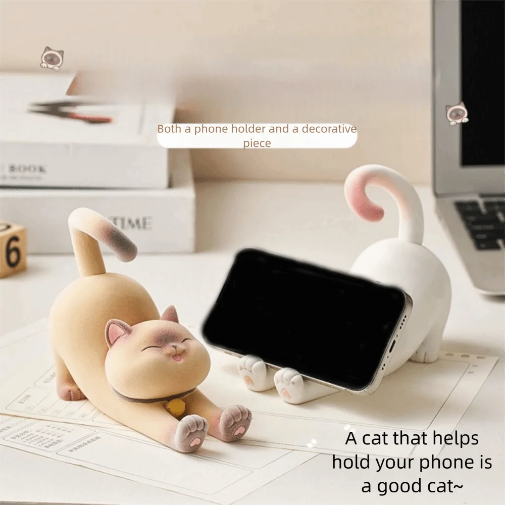 

Resin Cat Phone Stand Multi-functional Anti-slip Cat Mobile Phone Holder Portable Cartoon Cat Desk Lazy Bracket