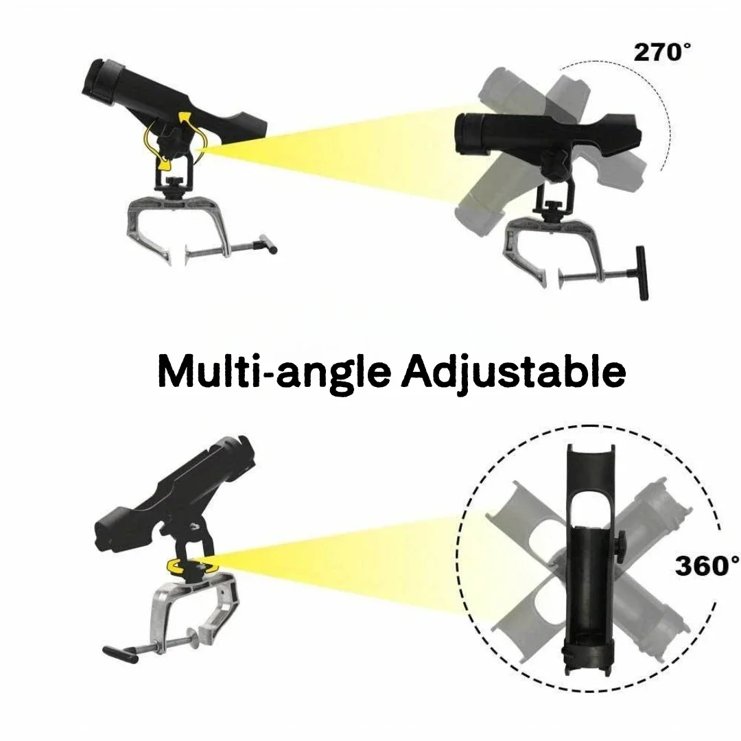 Adjustable Boat Fishing Rod Holder, Clamp-On Design for Yacht Rail, Sturdy Mount Bracket Fits Most Fishing Poles