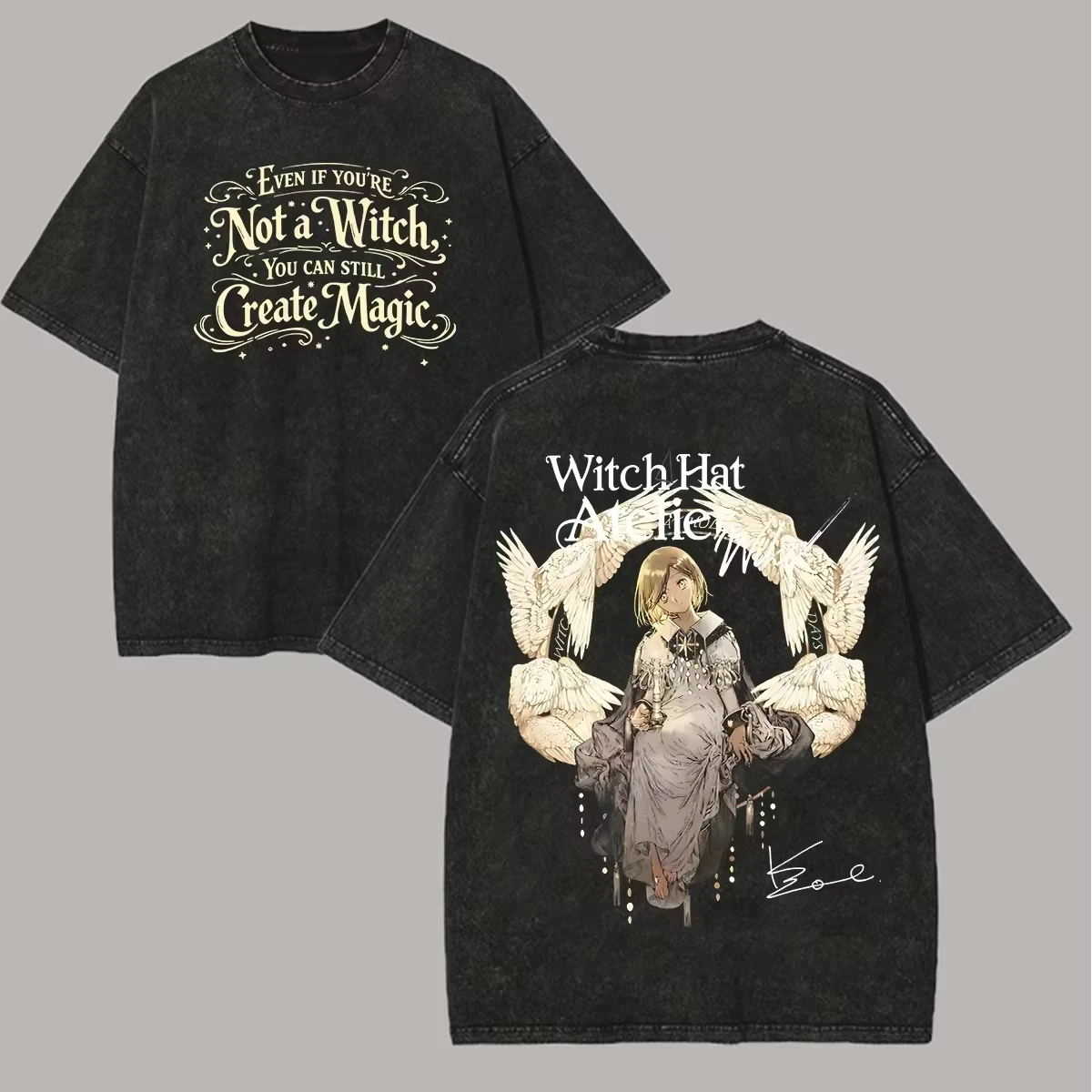 Anime Witch Hat Atelier Manga Graphic Print T-shirt Men Women Vintage Washed Short Sleeve Loose Casual Oversized Summer New Tee