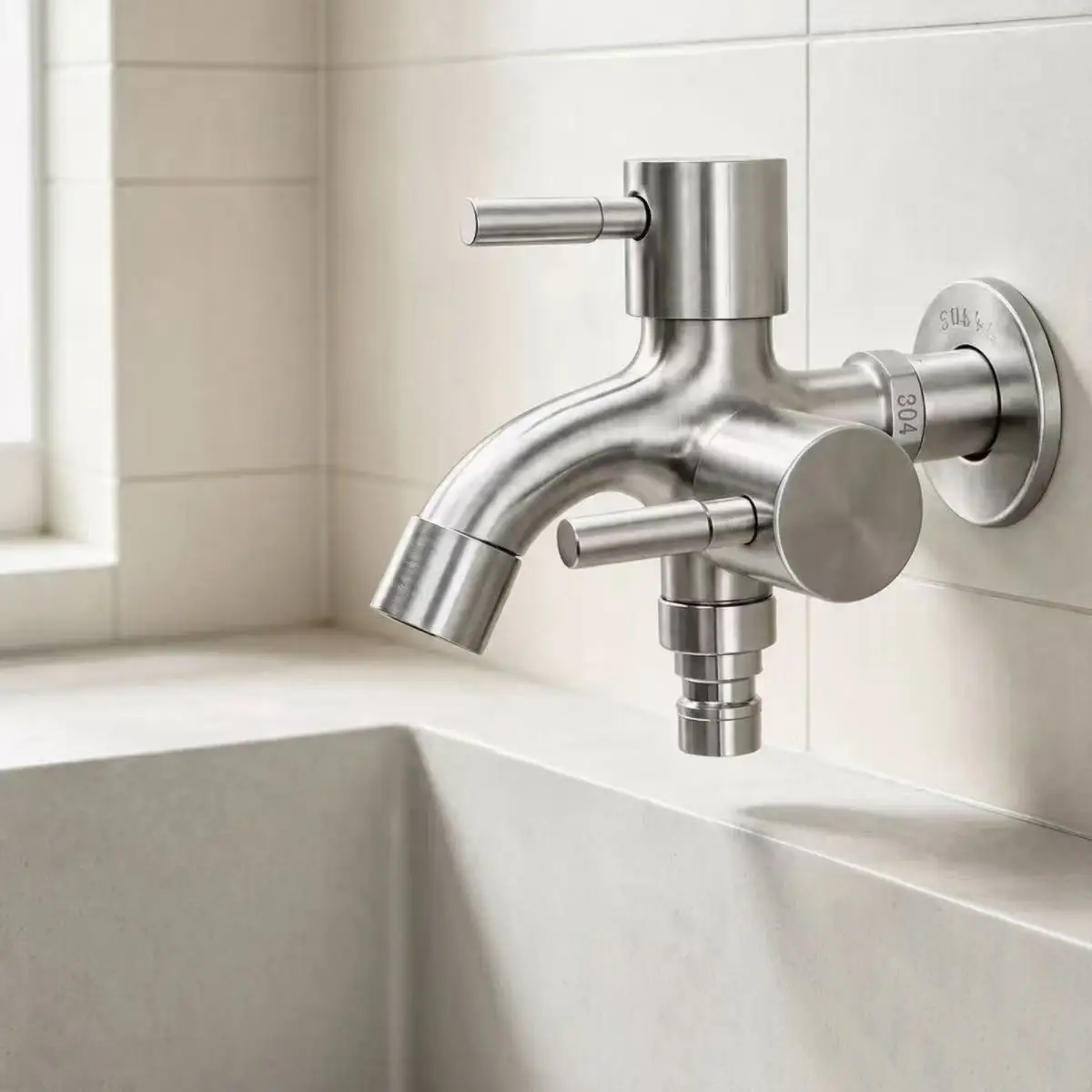 washing faucet 1pc 304 Stainless Steel Multi Functional Washing Machine, Double Outlet Faucet