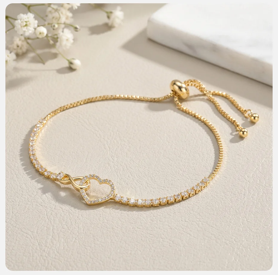 Vnox Exquisites Infinity-Charm-Armband mit kubischen Zirkonia für Damen, luxuriöse Kristalle, romantisches Herz-Armband, Hochzeit, Geburtstag, Schmuck – Detail 6