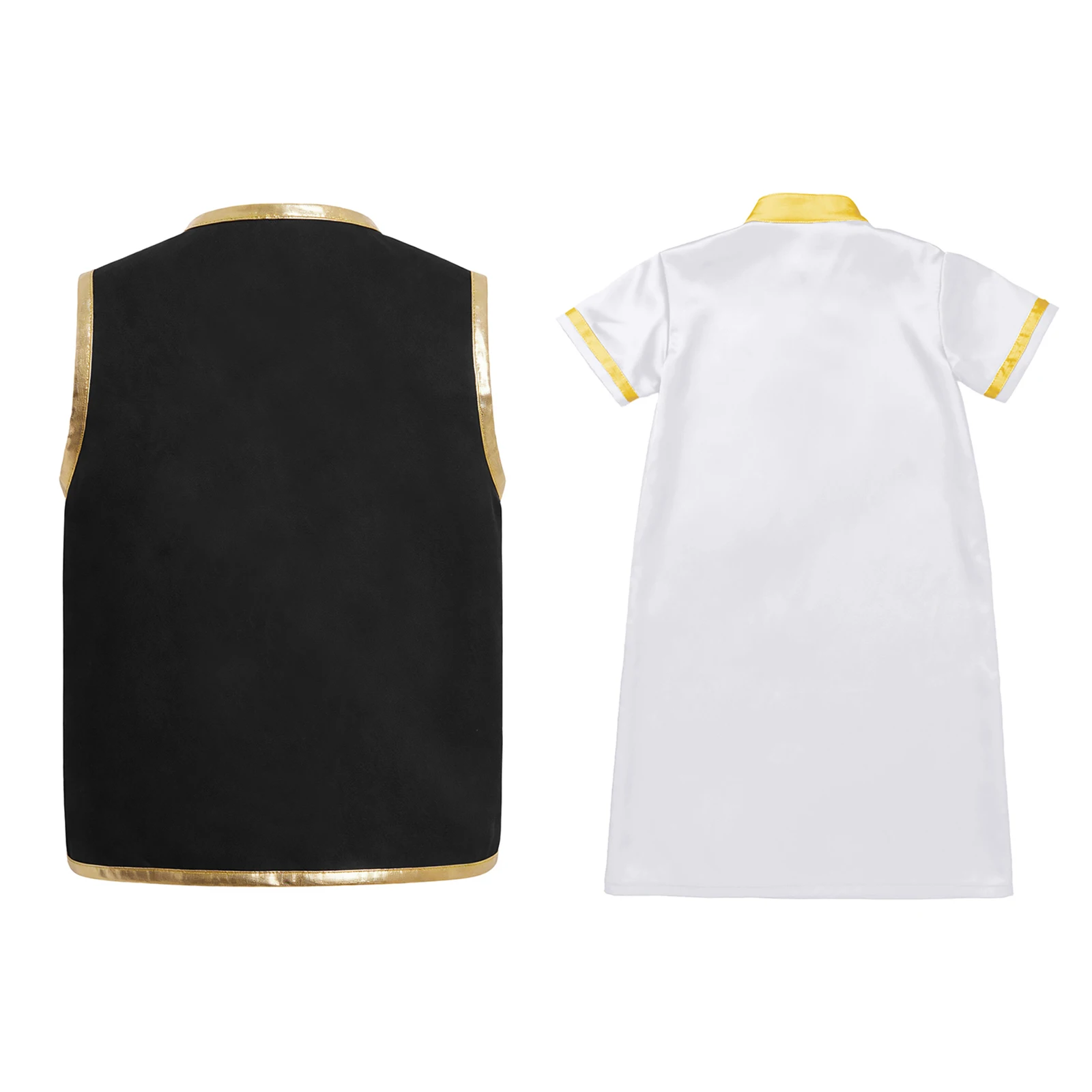 Baby Muslim Arab Dubai Prayer Abaya Kaftan Vest Short Sleeve Satin Robe with Waistcoat Middle East Islam Ramadan Eid Clothes