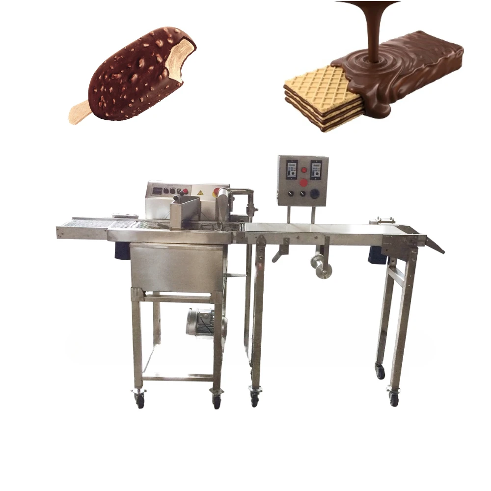 8kg Small Automatic Chocolate Tempering Coating Enrobing Enrober Machine For Bar Wafers Biscuit Production