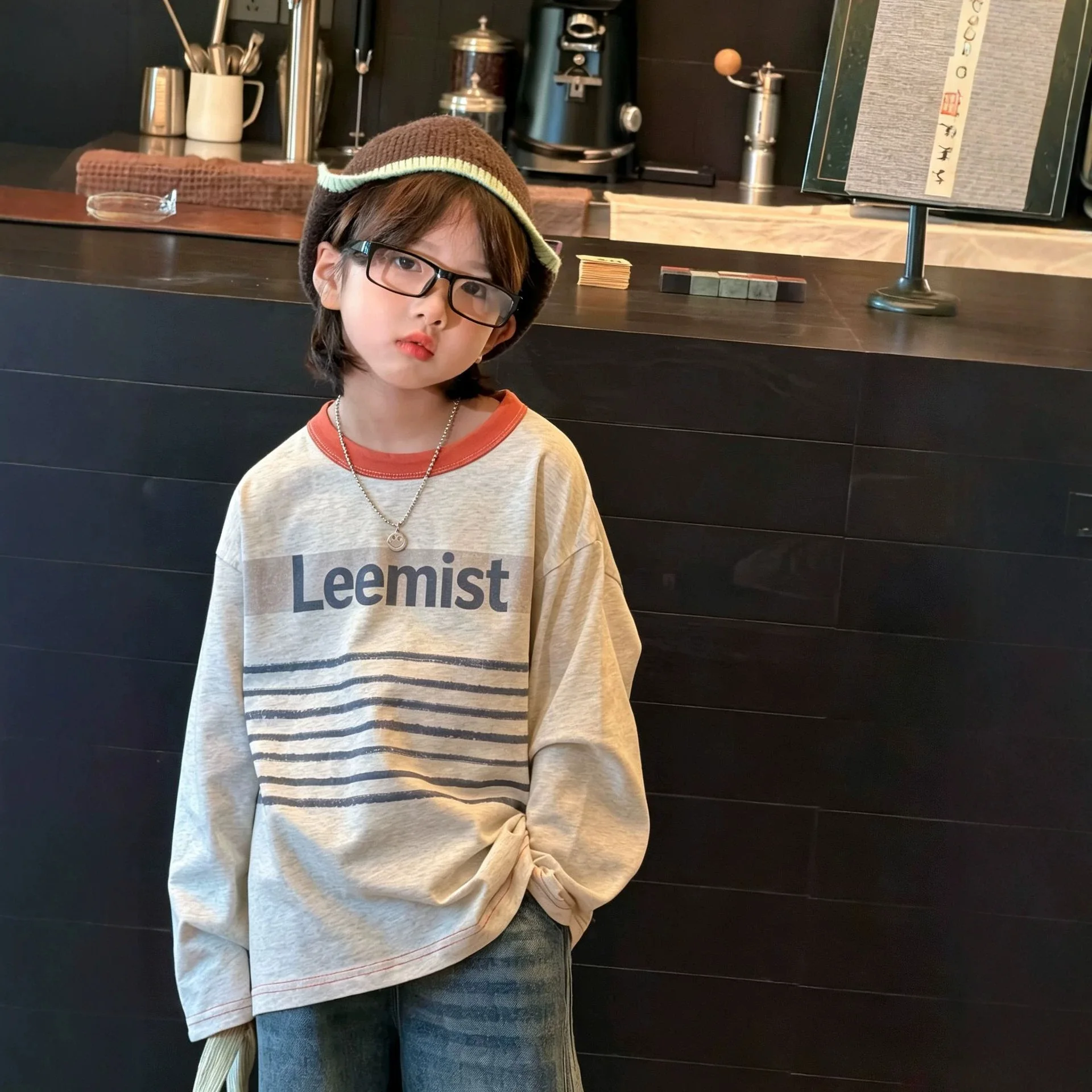 T-shirt  Spring And Autumn New children's Clothing Korean Style Boys And Girls Fashion Collar Color Casual Letter T-shirt