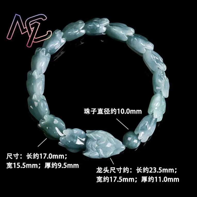 Blue Myanmar Jadeite Dragon Bracelet Talismans Natural Burmese Jade Stone Bangle Charm Amulet Carved Gemstone Vintage - Image 4