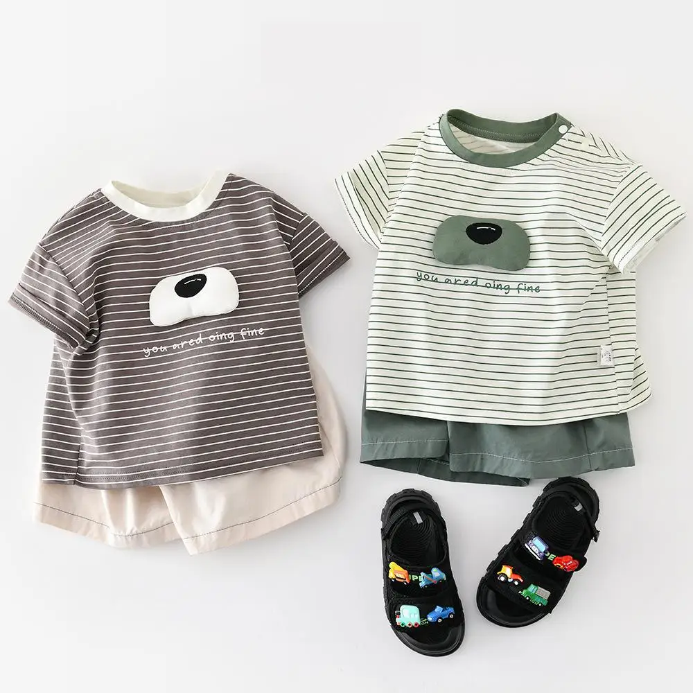 

Новые летние детские футболки 2026 года с коротким рукавом в полоску для мальчиков и девочек, милые мультяшные футболки, хлопковые топы для младенцев, повседневные детские футболки