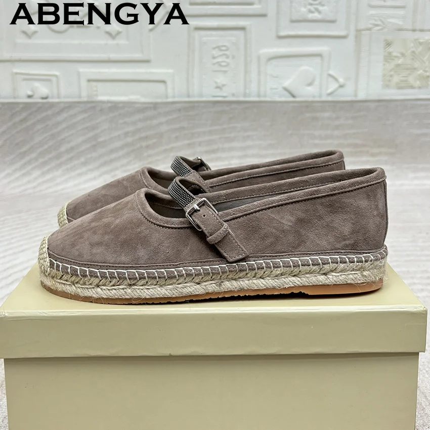 

NEW Hot Sale Suede Leather Flat Loafer Women's Strappy Flat Shoes Spring Autumn Solid Color Casual Shoes All Match Doudou Shoes