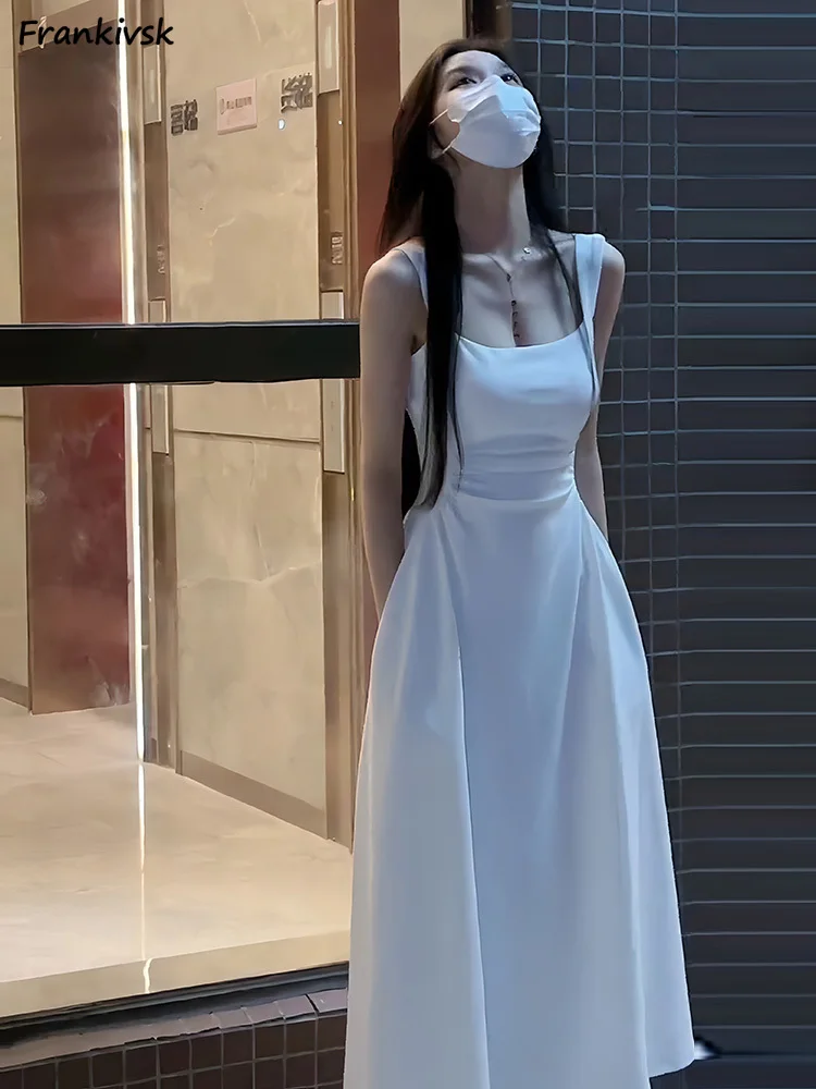 ชุดเดรสผู้หญิงแฟชั่นหรูหราอารมณ์ฮิปสเตอร์สไตล์เกาหลีความงามแขนกุดทุกการแข่งขันฤดูร้อนหวาน Y2k วิทยาลัยสลิมใหม่