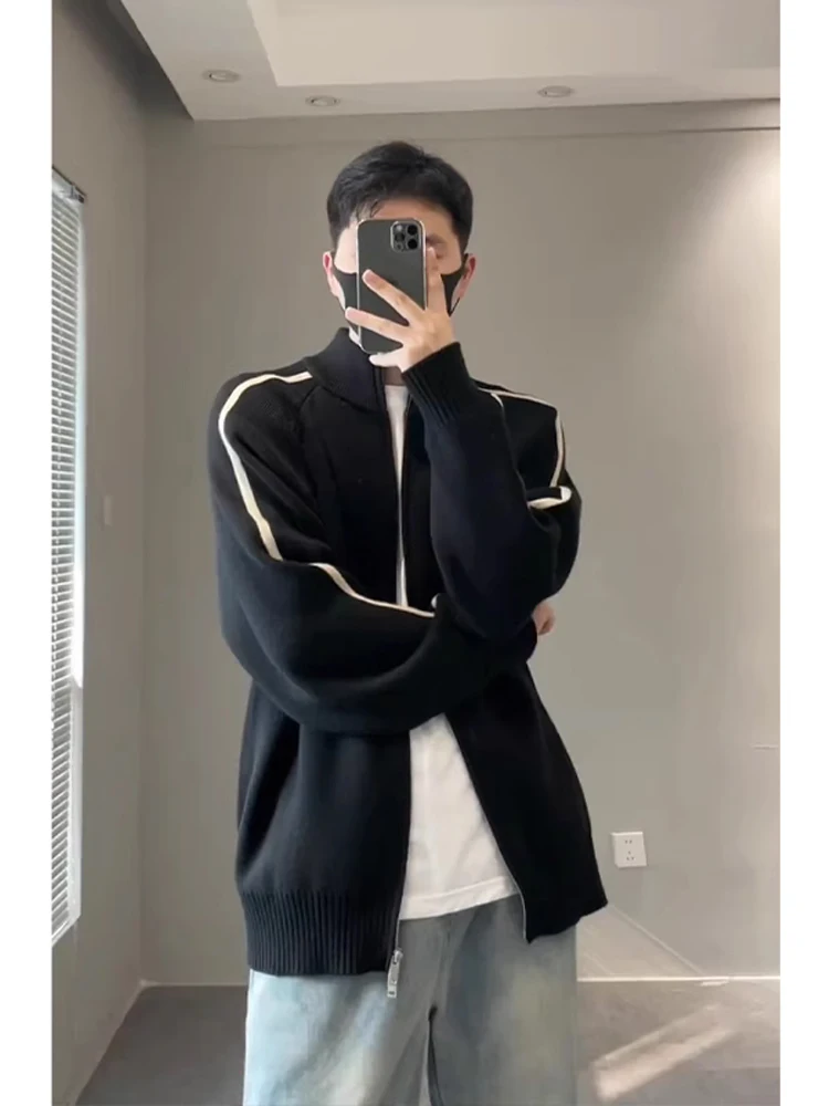 

Early Autumn Men's Open Cardigan Sweater Casual Bla High Collar Knitted Top Comfortable Fit Long Sve Faionable Sle