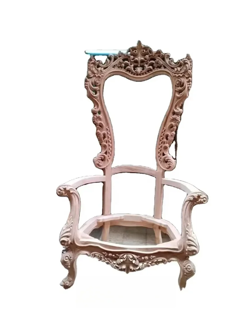 

Furniture High Back King Seat Hand Carved Mahogany Wood Antique Gold Leaf Banquet