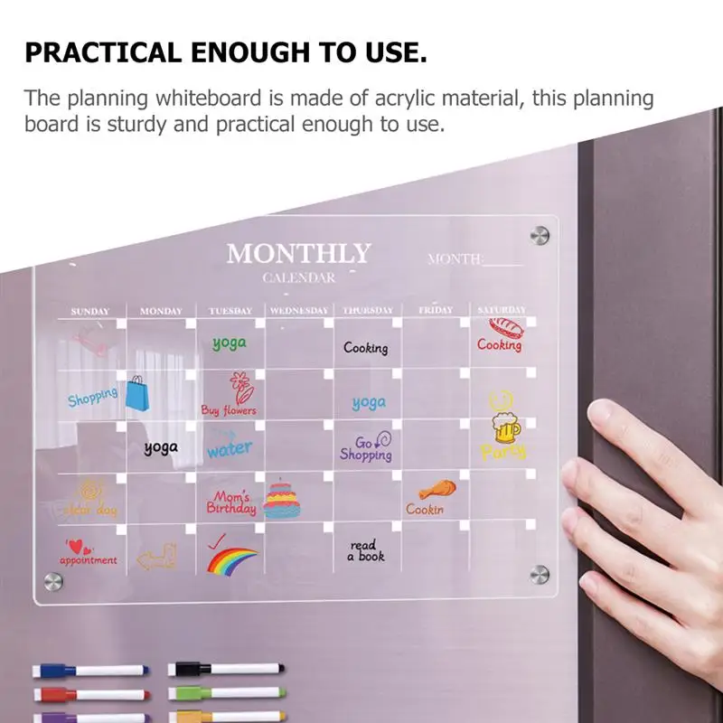 1 Set of Weekly Planner Fridge Board Acrylic Magnetic Fridge Board Magnetic Planner Board Plan memo calendar notice board