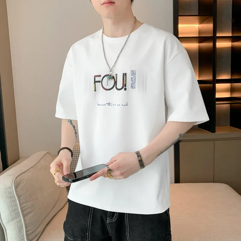 

Men's Casual Round Neck Short Sleeve T-Shirt With Letter Print Breathable Daily Wear Summer Style
