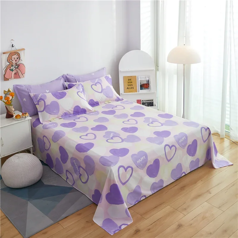 Purple Love Bed Sheet Set with 2 Pillowcases Simple Letter Design Soft Comfortable Bedding Set for Kids Adults Room Decoration