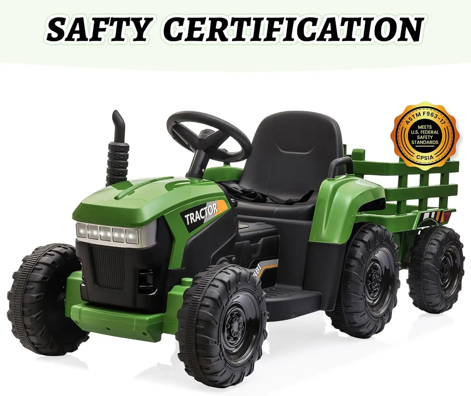 Giro elettrico su trattore giocattolo 12 V alimentato a batteria 4 ruote su auto con rimorchio Luci LED a 3 marce a doppio motore da 35 W