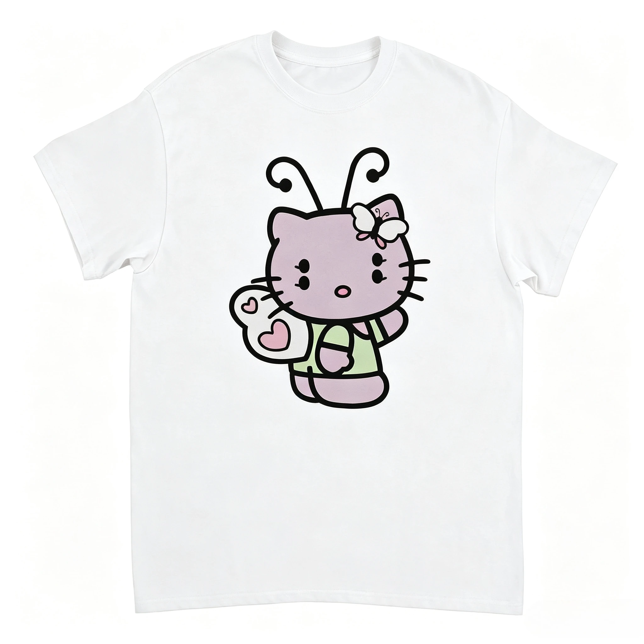 Hello Melanie Kitty Parody T-shirt Women Men Kids Casual Short Sleeve Cute Fairy Butterfly Cartoon Graphic Print Tee Top