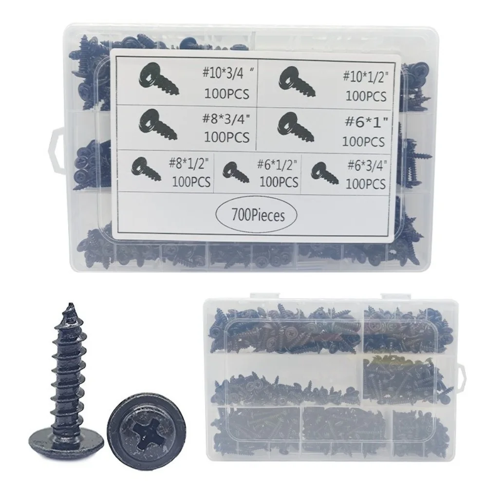 

700pcs/set Carbon Steel Self-drilling Screw Fully Threaded High Hardness Cross Recessed Screw Rust-Resistant Self-Tapping Screw