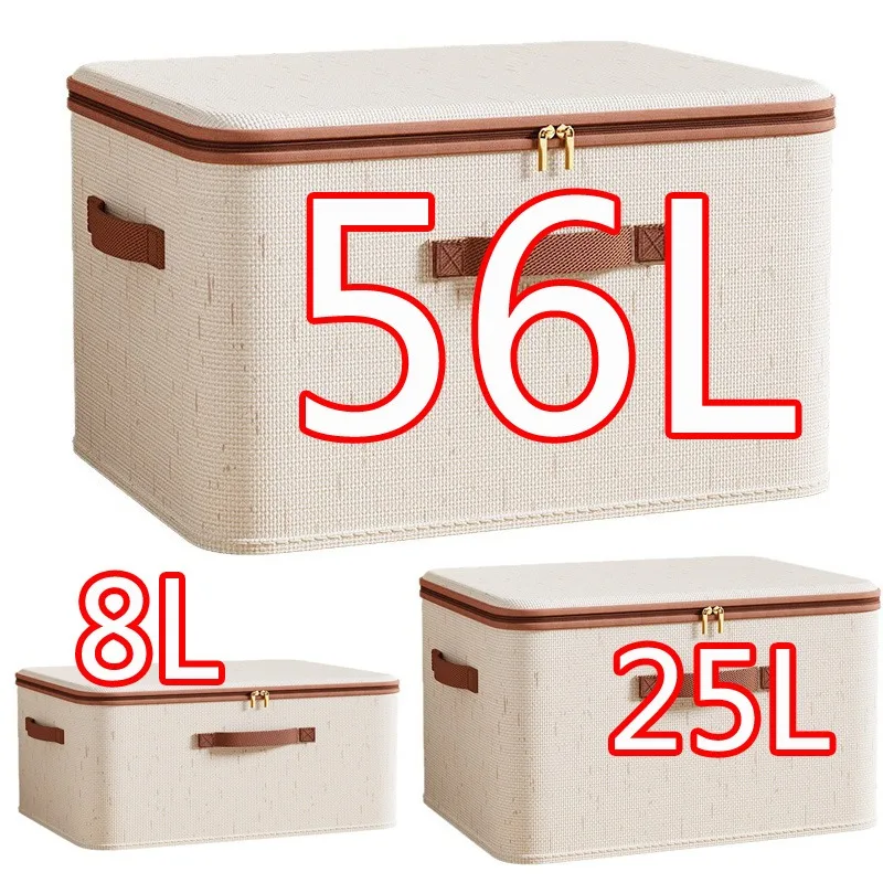 Caja de almacenamiento grande para el hogar, caja organizadora de almacenamiento con cremallera de lino y algodón de carcasa dura resistente con tapa para ropa, juguetes, mantas