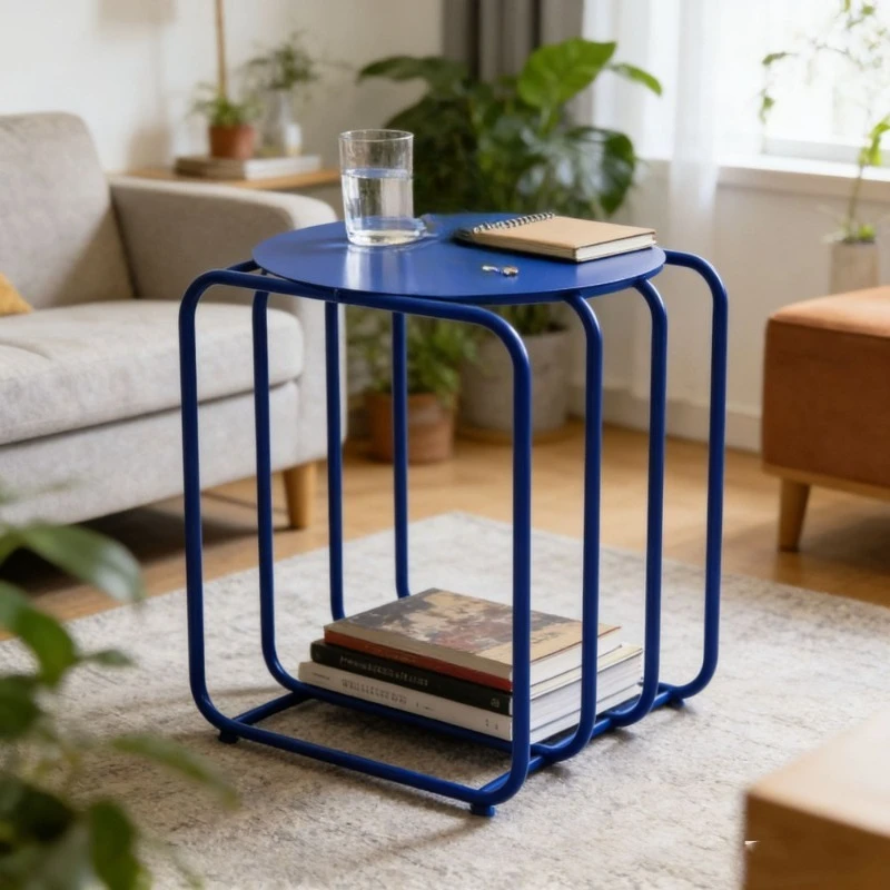 Blue coffee table wrought iron sofa corner few bedroom bedside table creative and simple edge few