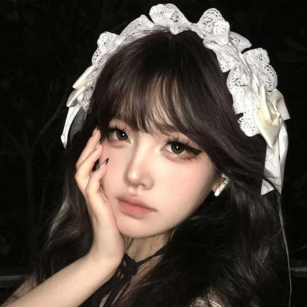 New Lolita Cat Ears Headband Bow Lace Head Wrap Cosplay Headwear Hair Accessories