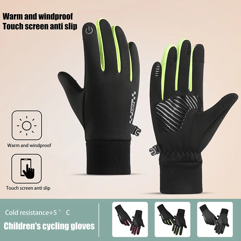 Winter Cycling Gloves For Boys And Girls Warm Fleece Touchscreen Waterproof Keep Warm Gloves For Riding Mittens Hand Warmer