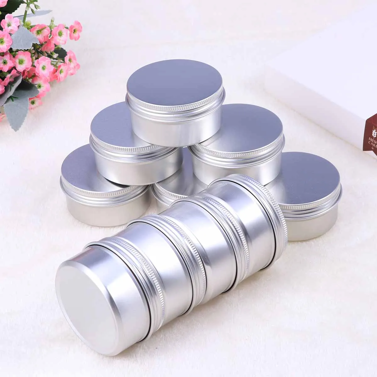 

10pcs Round Aluminum Box 80G 68*35Mm Screw Thread Pasty Fluid Powder Solid Body Pill Storage Small Leakproof Lightweight