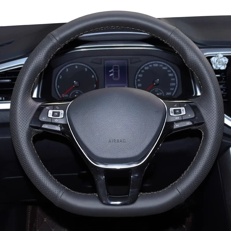 

Чехол на руль из дышащей кожи ручной работы с противоскользящим покрытием для VW Volkswagen CC Polo, аксессуары для интерьера автомобиля