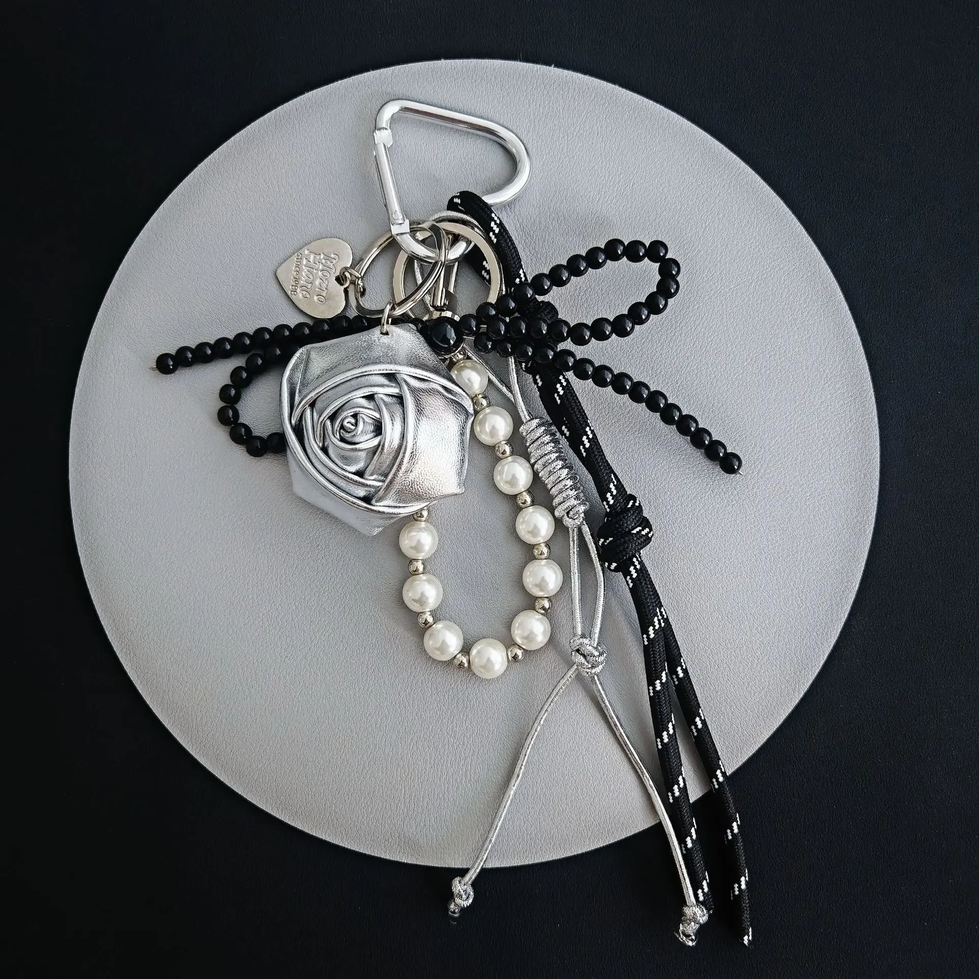 Stylish New Fashion Bag Hanging, Woven Rope Ins DIY Keychain, Rose Bow Pearl Chain Pendant