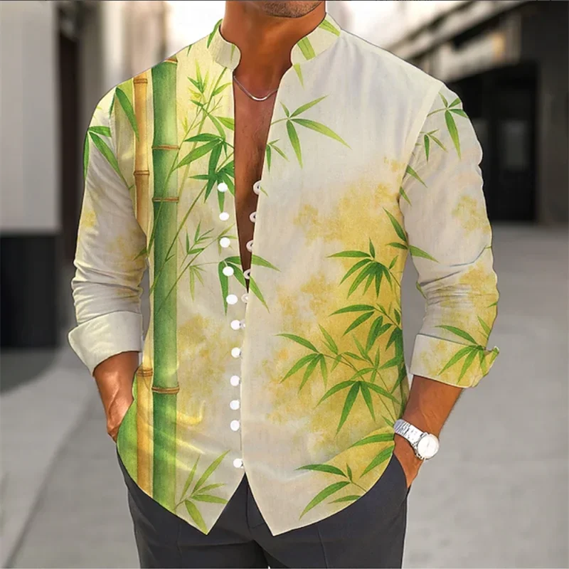 Men's 3D Plant Flower Print Long Sleeve Shirt Hawaii Vacation and Leisure Flip Button Shirt Fashion Casual Social Party Comfort