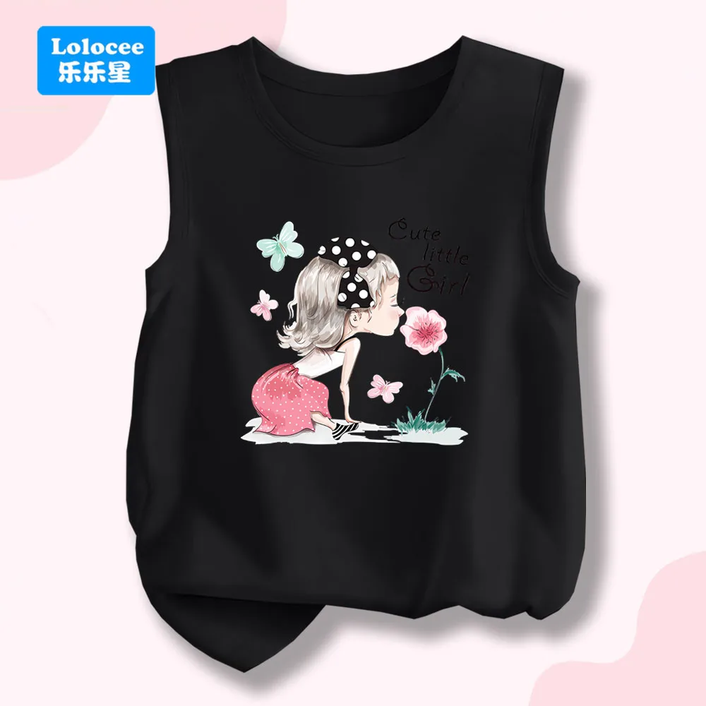 Süßes Mädchen-T-Shirt mit riechendem Blumen- und Schmetterlingsdruck, Weste, grafisches Tanktop für Mädchen, ärmelloses Kinder-Rundhalsausschnitt, lässiges Oberteil WHD1