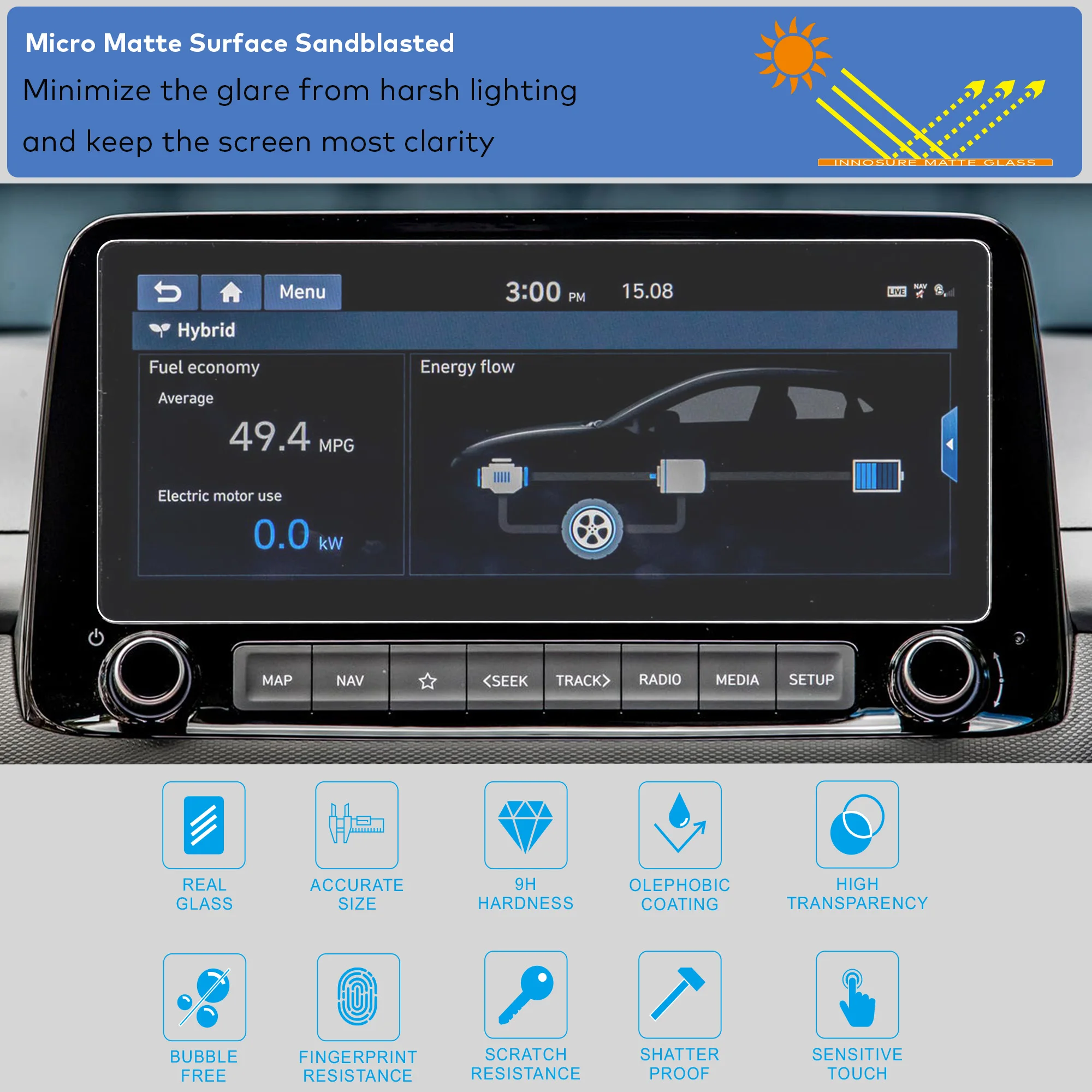 واقي شاشة من الزجاج المقسى لهاتف KIA K5/Sorento (2021-2024)، Hyundai Kona/Santa Cruz/Tucson (2022-2024) Infotainment 10.25"