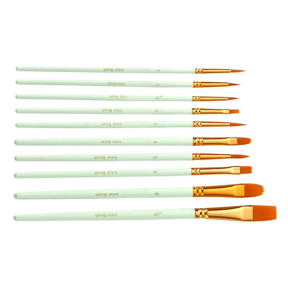 

10pcs Professional Artist Watercolor Paint Brush Set Nylon Hair Solid Wood Handle Copper Tube Interface Durable Easy Clean