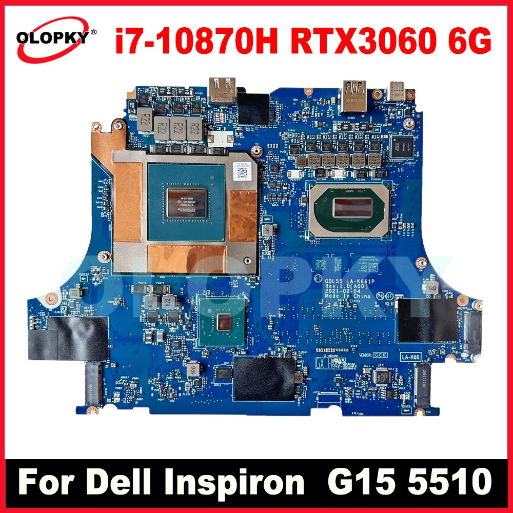 

LA-K661P Motherboard for Dell Inspiron G15 5510 Laptop Motherboard with I7-10870H RTX3060 6G CN-0VKDJ6 0VKDJ6 0H0F1D
