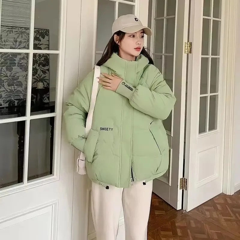 2025년 가을 겨울 여성용 따뜻한 푸퍼 파카, 신상 긴팔 캐주얼 후드 숏 다운 코튼 패딩 재킷 여성 아우터