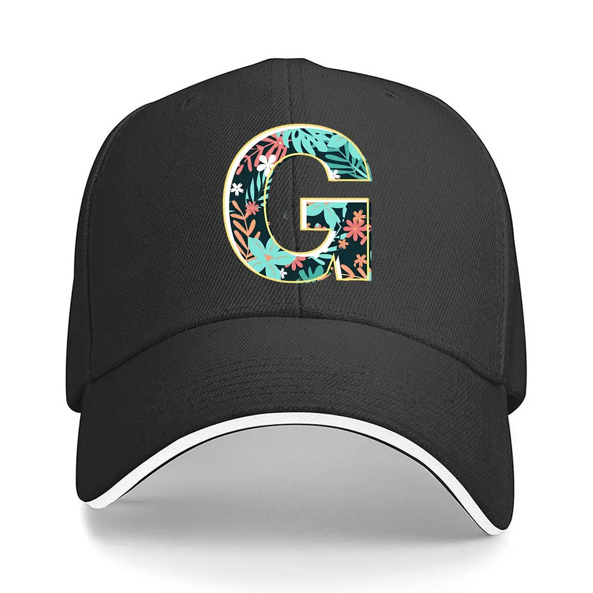 Letter G Retro Floral Monogram Sandwich Baseball Cap Outdoor Workouts Sun Hat