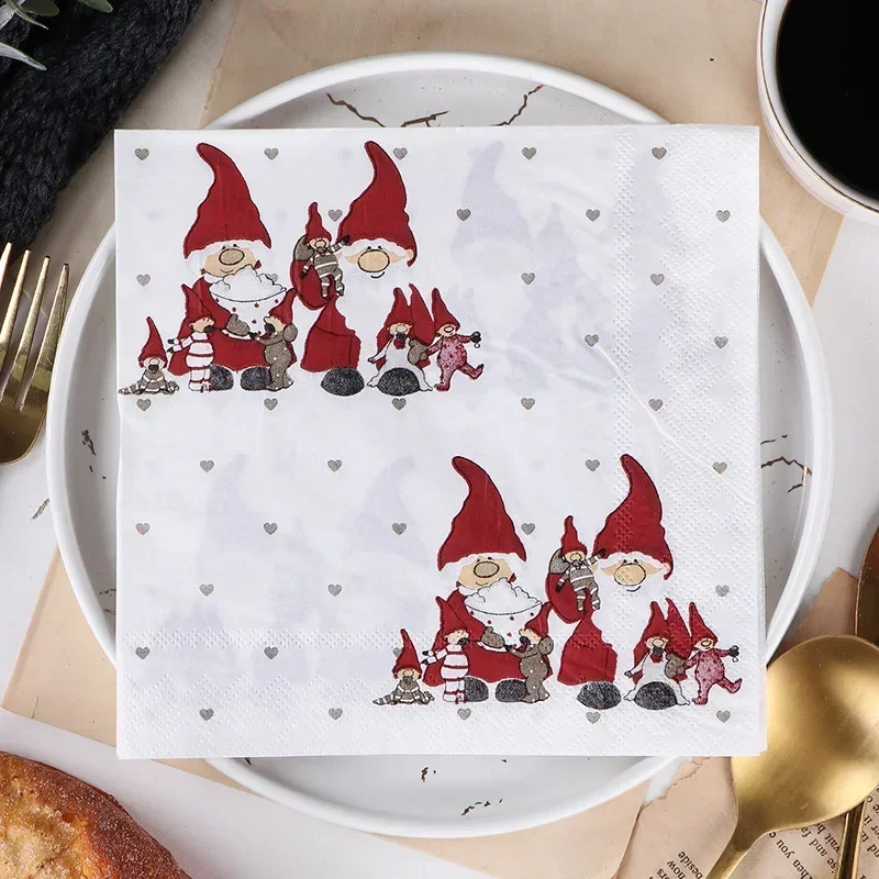 20pcs/Pac 33cm 2-Ply Christmas Snowman Printed Napkins Restaurant Baking Party Decoration Paper Placemats Wholesale Promotions