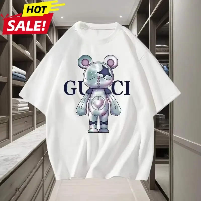 

New Men's and Women's Summer Bear Printed T-shirt Luxury Trendy Casual T Short Sleeve Street Clothing Top T-shirt