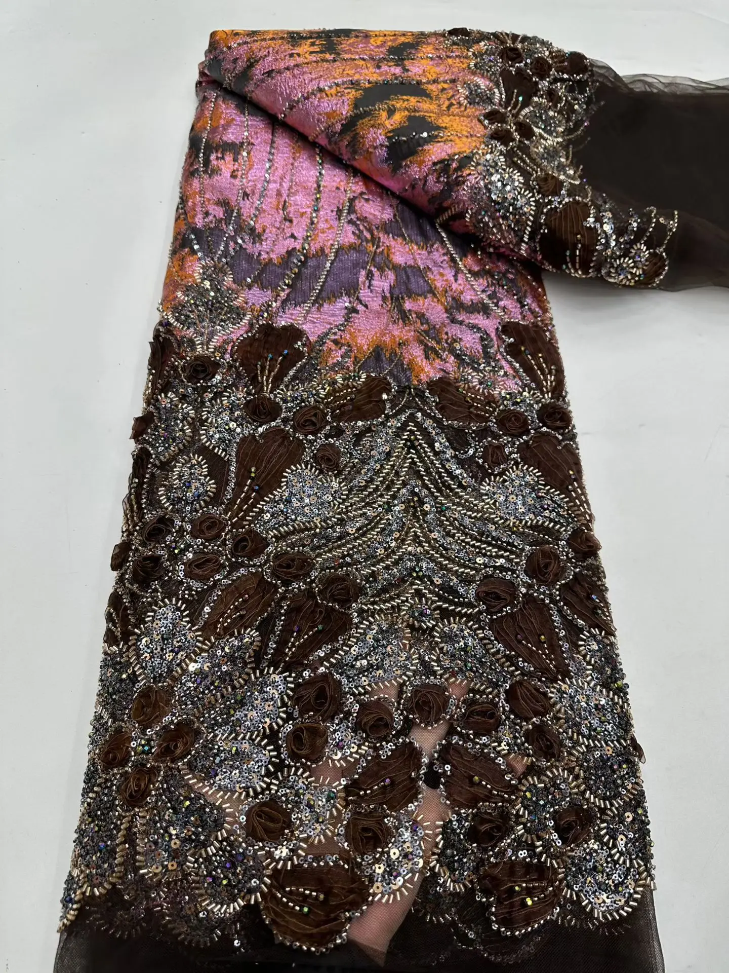 African Heavy Beaded Lace Fabric Nigerian Embroidered Sequins Groom Wedding Party Dress Sewing High Quality 5 Yards 2026 view 6