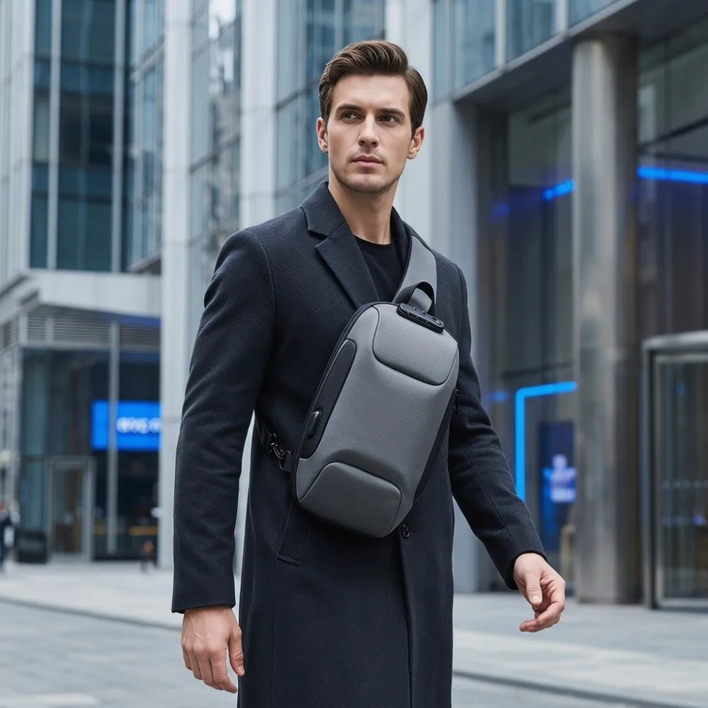 Durable Oxford Cloth Shoulder Bag Shockproof Waterproof Chest Bag Anti-Theft With USB Charger Port Sling Bag Hiking