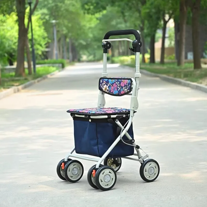 Foldable Rollator Walkers with Seat - Lightweight Shopping Cart,Portable Grocery Trolley, Sturdy Mobility Aid Walker for Elderly