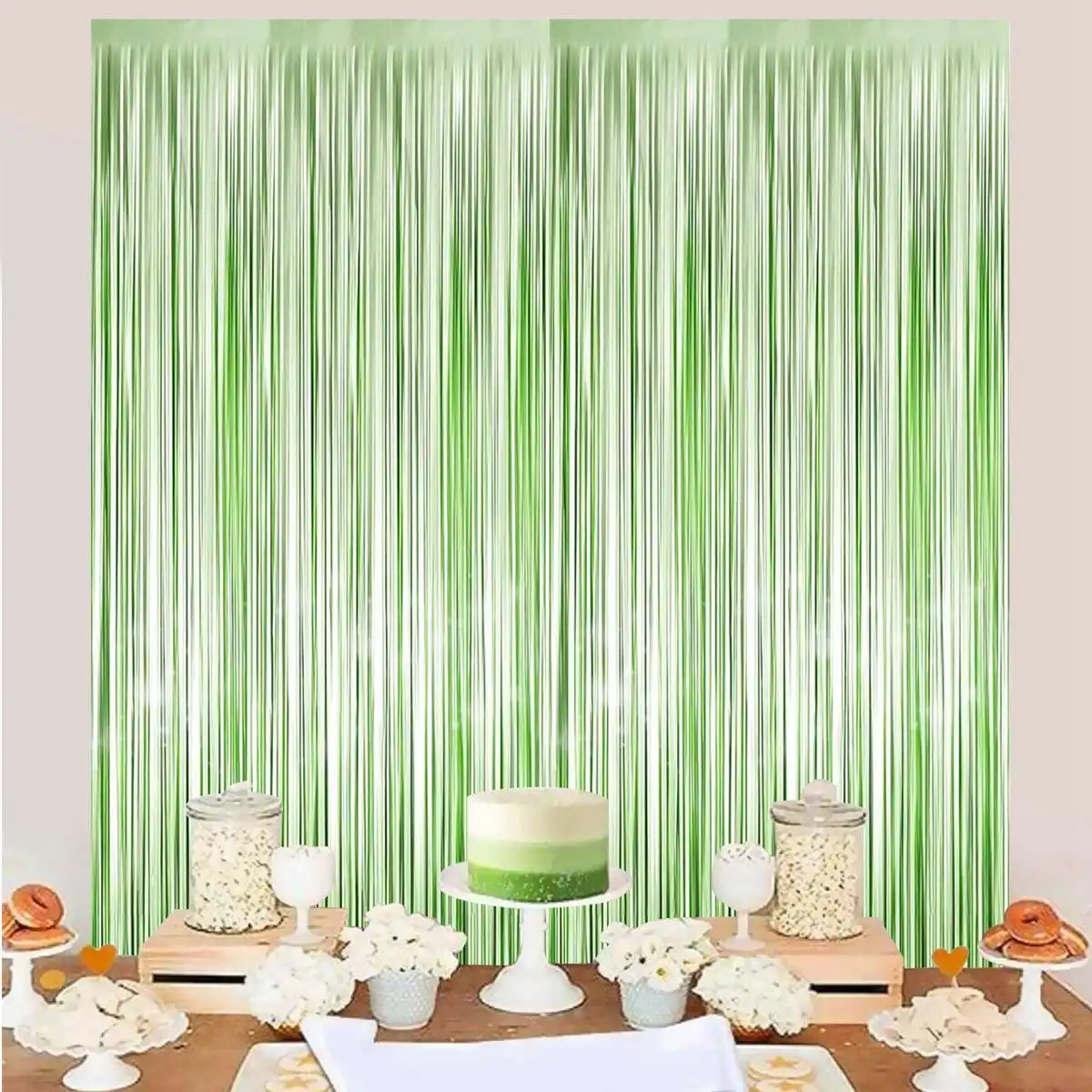 2pcs Tassel Light Green Rain Silk Curtain Jungle Safari Birthday Party Decor Kids Boy Birthday Party Supplies Favors Baby Shower