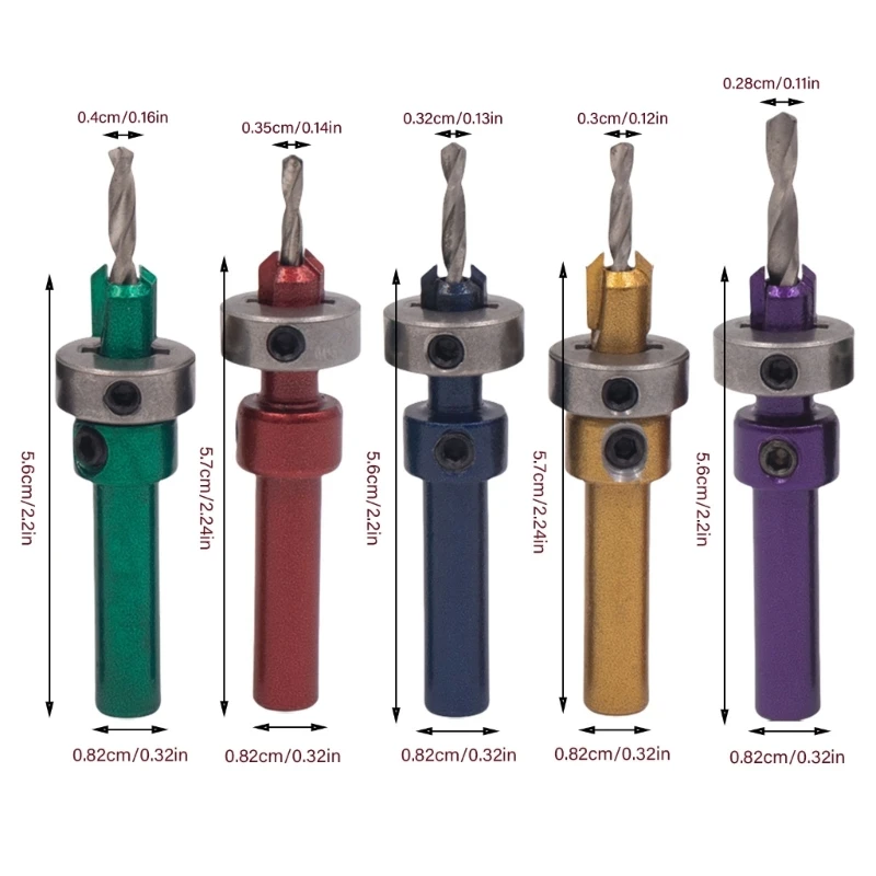 5 ชิ้น Countersink เจาะ Bit สำหรับไม้ Quick เปลี่ยน Chamfered ปรับ เจาะ