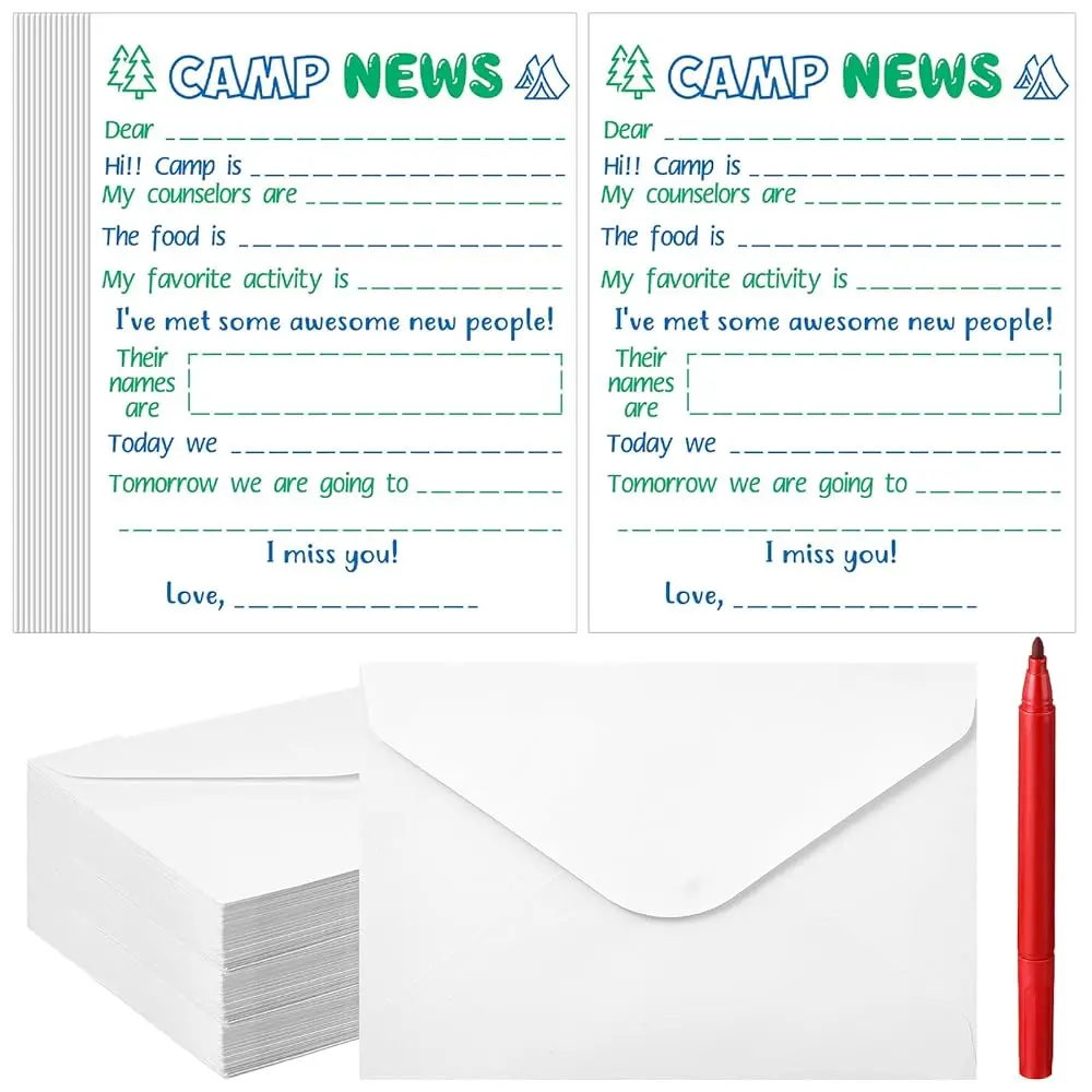 

40 Sets Summer Camp Stationary Set for Boys Girls Stationary Paper and Envelopes Fill in the Blank Letter from Sleepaway Cam