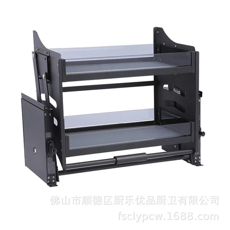 Kitchen hanging cabinet glass lift pull basket glass seasoning basket  damping buffer type dish storage lift pull