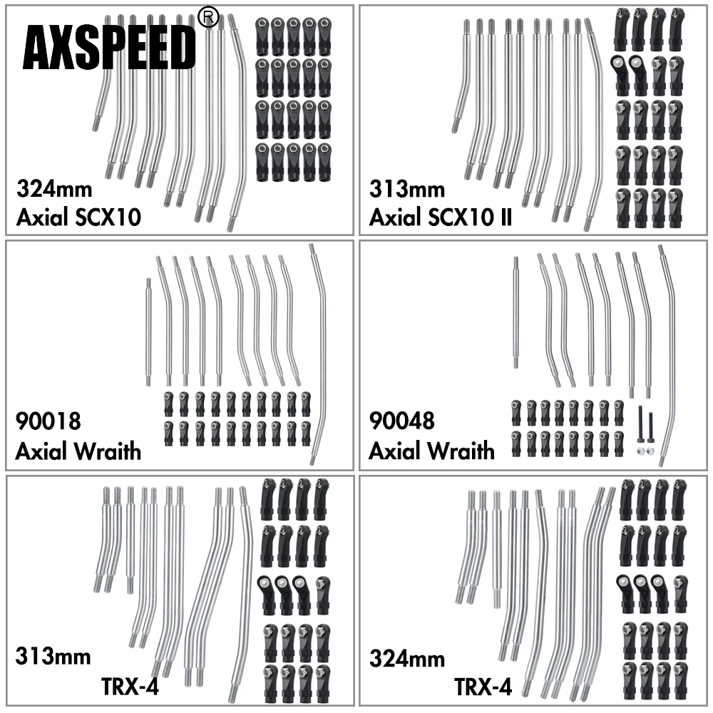 AXSPEED 10Pcs Stainless Steel Link Rod Linkage Set w/ Ball End for Axial SCX10 II 90046 Wraith 90018 90048 TRX-4 1/10 RC Car