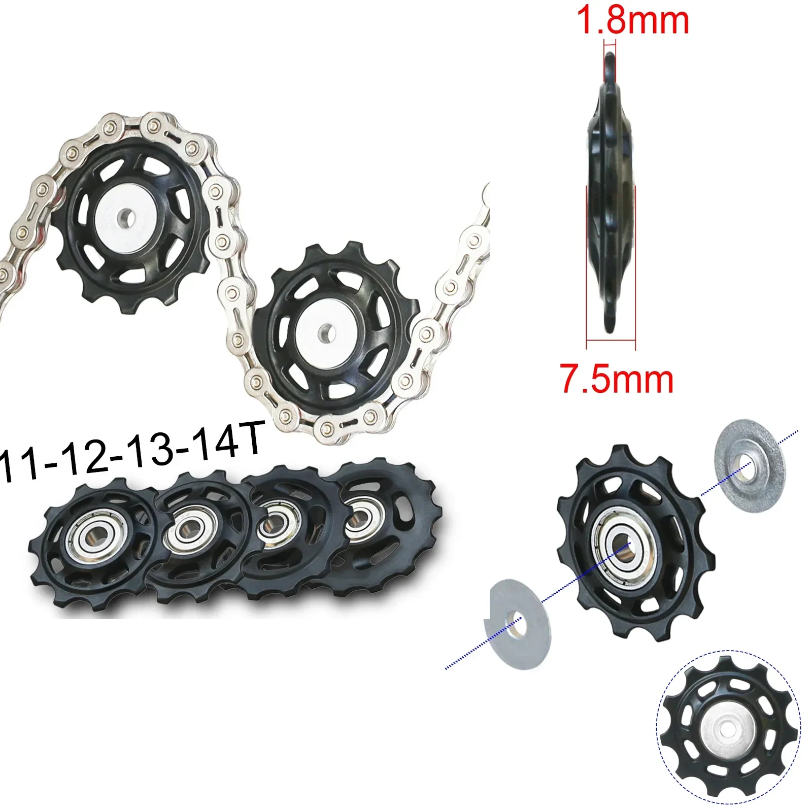 11T 12T 13T 14T Bicycle Rear Derailleur Pulley Wheel Guide Bearing MTB Road Bike Jockey Pulley Roller for Sram Shimano Repair