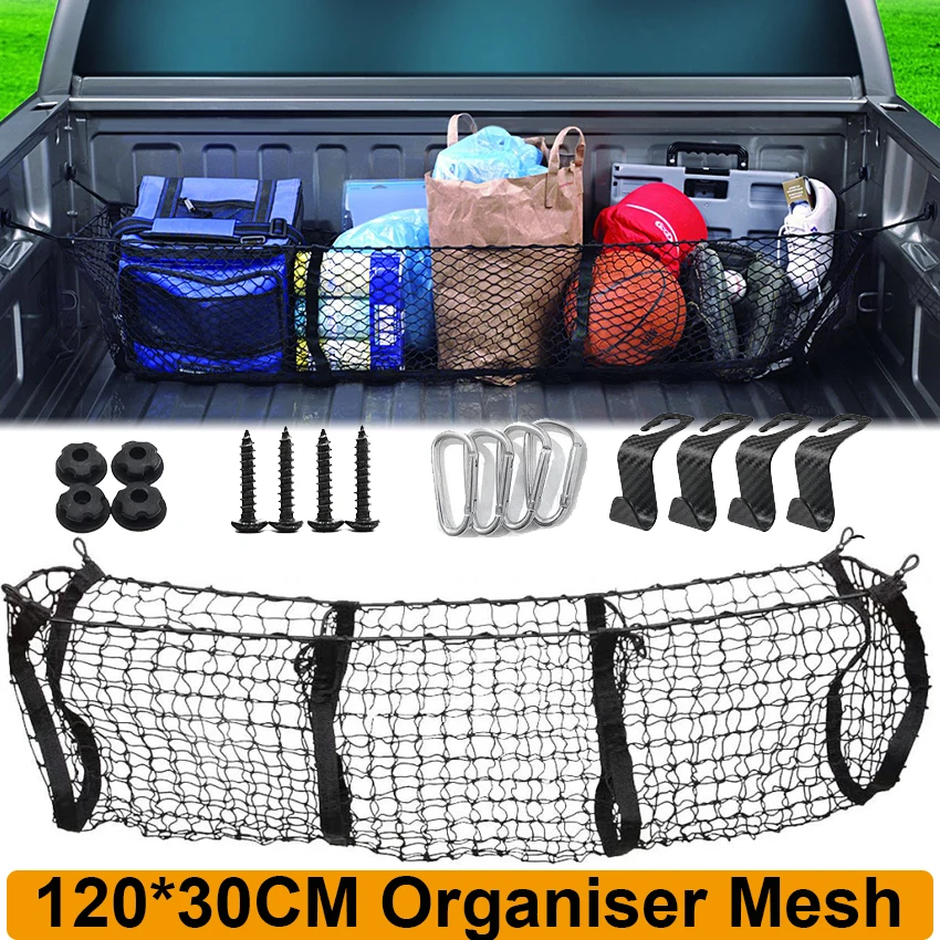 

3/4 Pocket Cargo Net Trunk Luggage Storage Organiser Mesh Universal For Nissan NP300 Patral GR D21 D22 Truck Pick-up 120*30CM