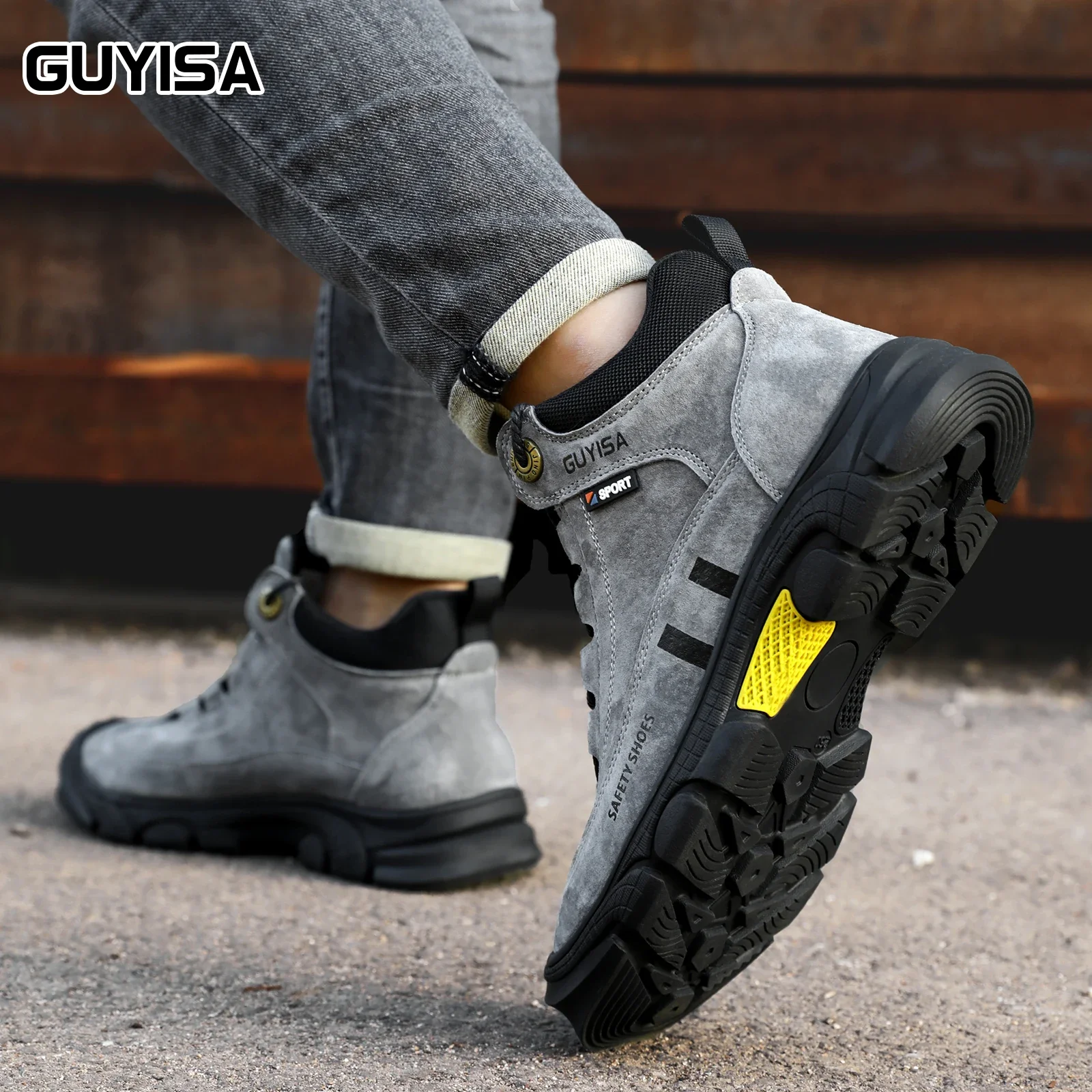 Guyisa neue Männer Sicherheits stiefel Stahl zehe Arbeits schutz Anti-Smash und Anti-Stachel Outdoor-Männer arbeiten Turnschuhe große Größe 37-46