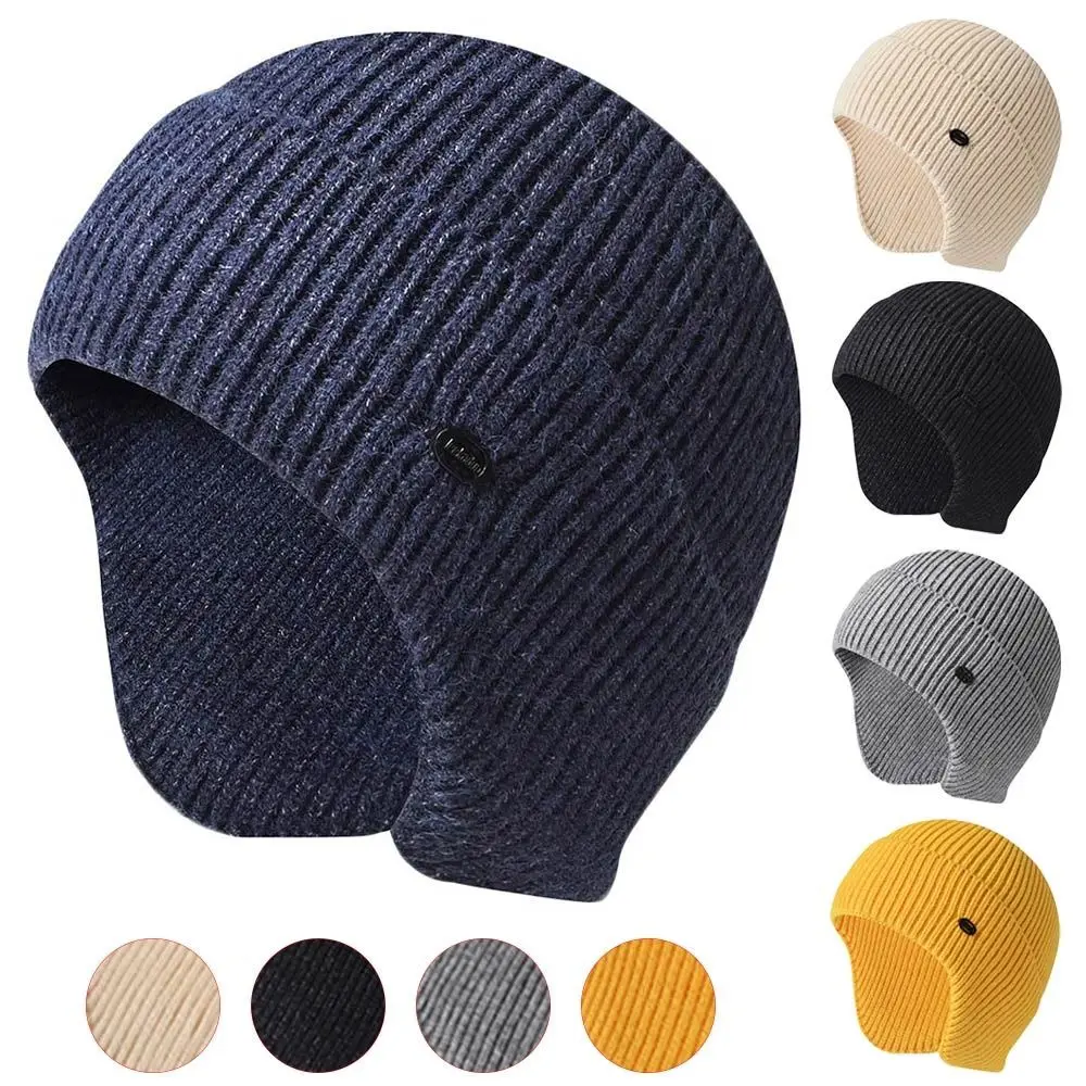 

Casual Thickened Winter Hats Keep Warm Thermal Knitted Hat Outdoor Ear Protection Bonnet Cap for Men Women