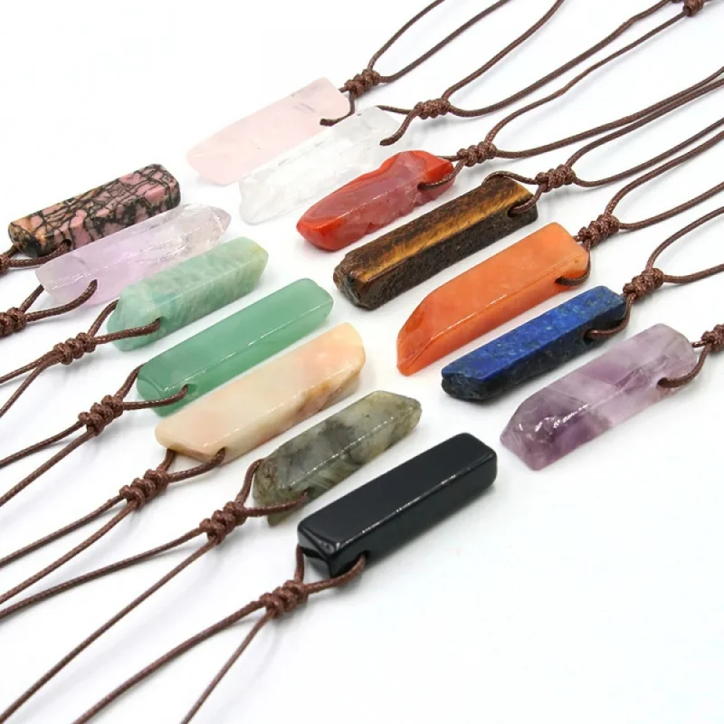 Retro Irregular Flat Colorful Stone Necklace for Women Jewelry Free Shiping Woven Unshaped Amethyst Tigereye Long Sweater Chain