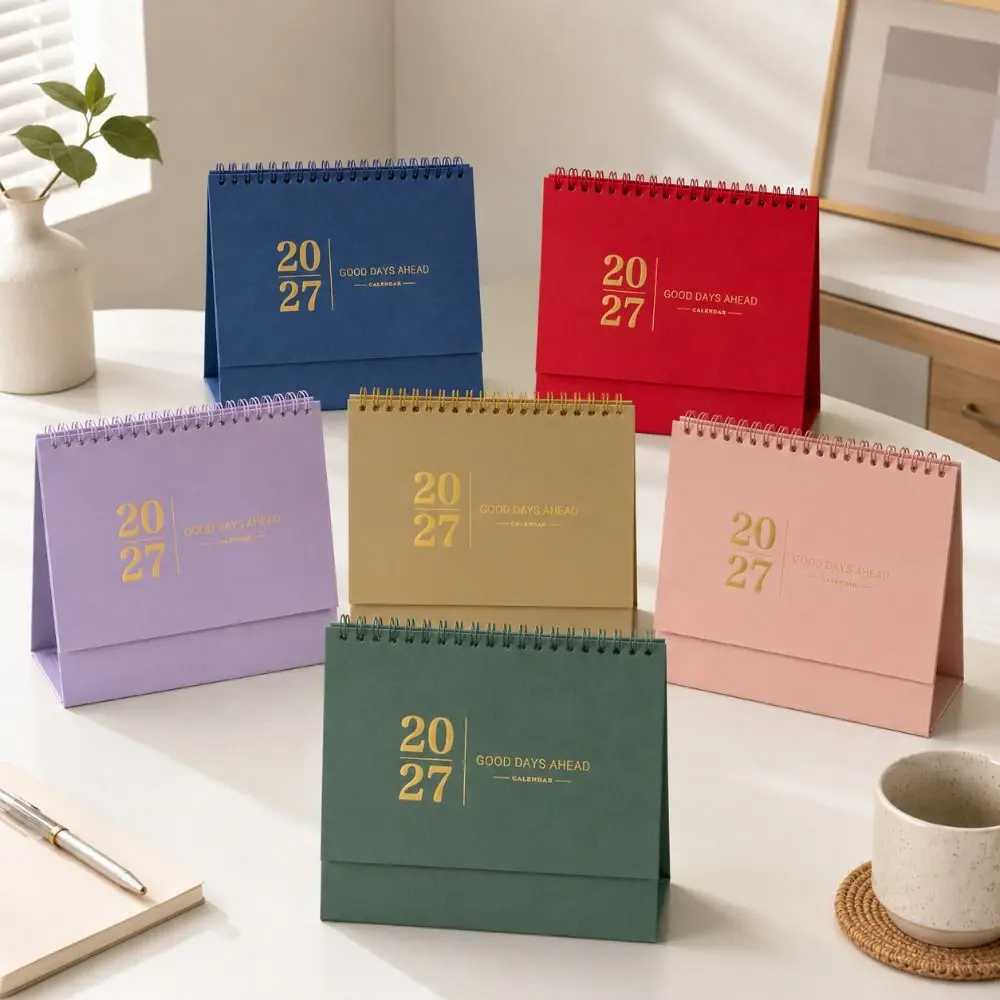 Paper 2027 Desk Calendar Spiral Binding Morandi Color Standing Table Calendar Monthly View Desktop Size Academic Planner